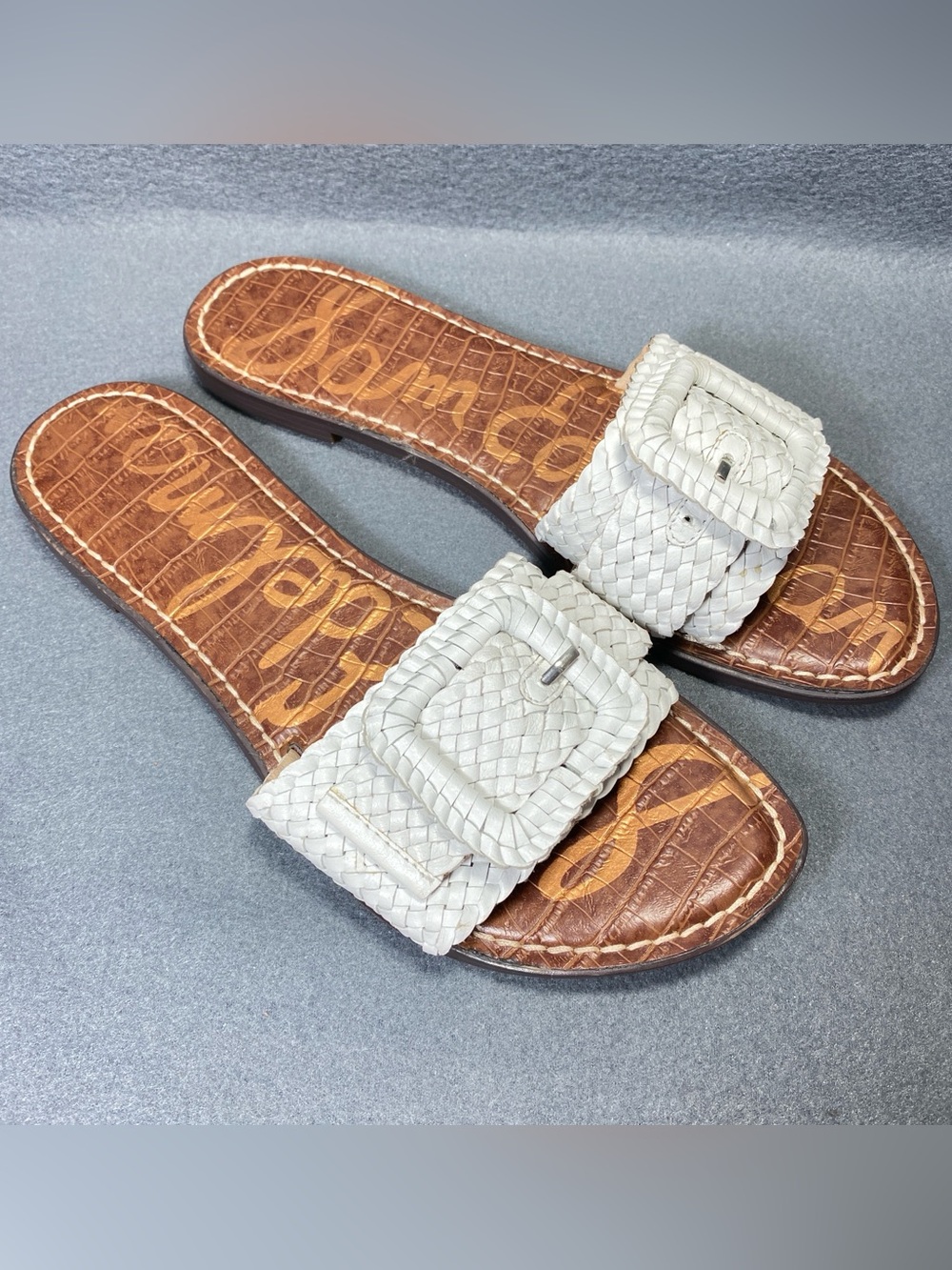 Sam Edelman-Gabriela White Woven Leather Flats Sandals w/Buckle Women’s Sz 9.5 M - Picture 2 of 16